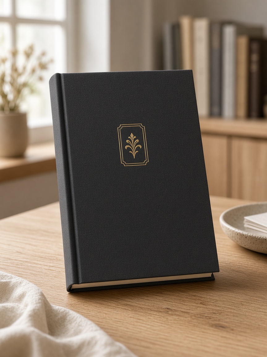 Sober gebonden academisch boek op een houten bureau, sfeerbeeld voor de academische uitgave.