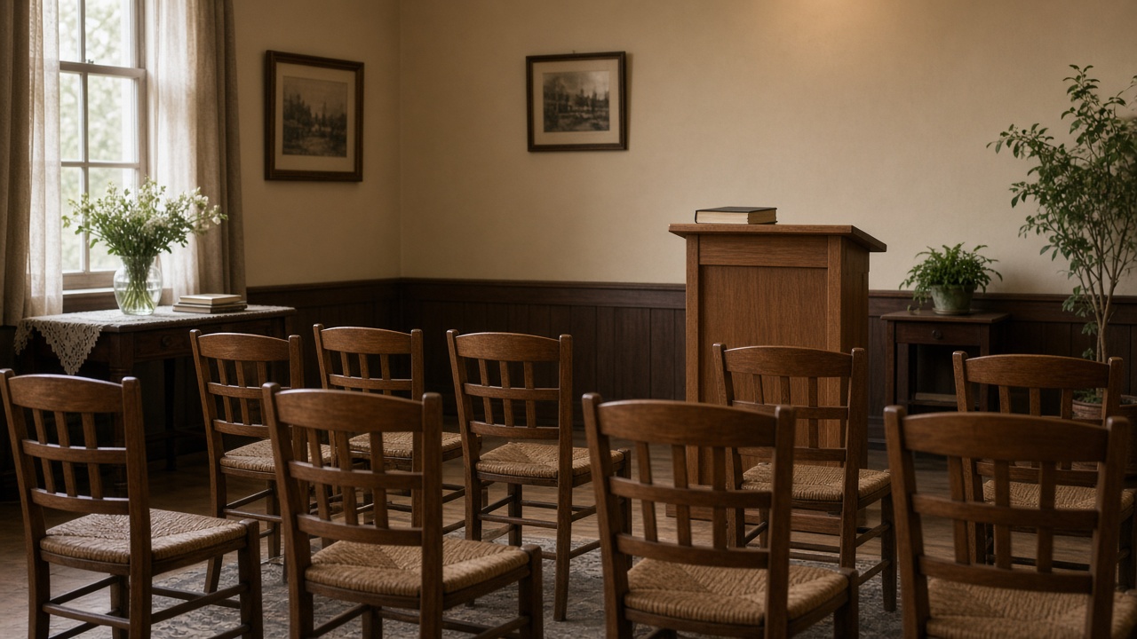 Lezingzaal met lessenaar en boek, sfeerbeeld bij de demolezing over stamboomonderzoek.